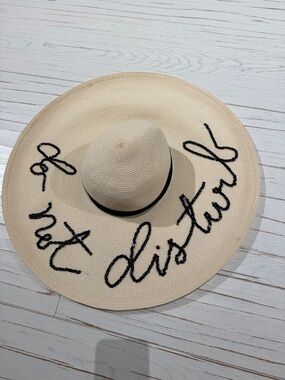 Eugenia Kim Cream Wide-Brim Straw Hat with Black Script
